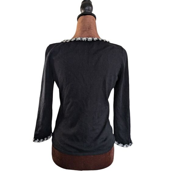 Black silk - cashmere v-neck sweater size S with herringbone detailing 3/4sleeve - Picture 6 of 8